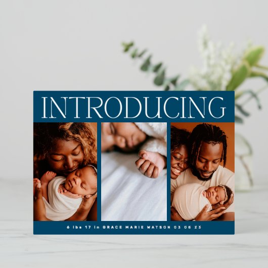 minimale folie fotocollage baby geboorte bekendmak folie uitnodiging (Staand Voorkant)