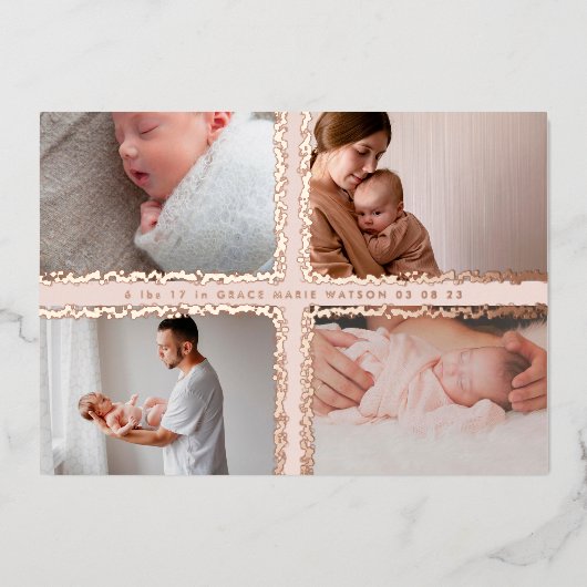 minimale folie fotocollage baby geboorte bekendmak folie uitnodiging (Voorkant)