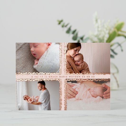 minimale folie fotocollage baby geboorte bekendmak folie uitnodiging (Staand Voorkant)