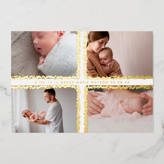 minimale folie fotocollage baby geboorte bekendmak folie uitnodiging (Voorkant)