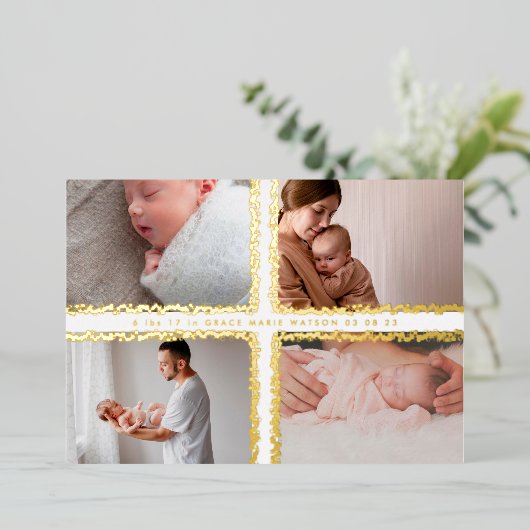 minimale folie fotocollage baby geboorte bekendmak folie uitnodiging (Staand Voorkant)