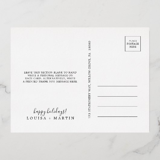 Minimale Folie gehuwd en hartelijk dank, Pas getro Folie Feestdagen Briefkaart (Achterkant)