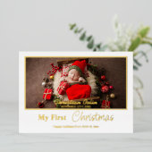 Minimale folie Mijn eerste kerst baby geboorte fot Feestdagenkaart (Staand Voorkant)