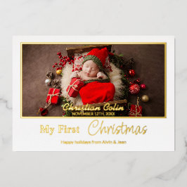 Minimale folie Mijn eerste kerst baby geboorte fot Folie Feestdagenkaart