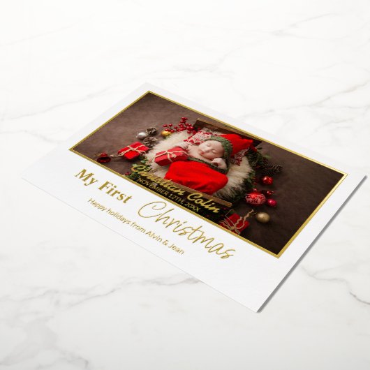 Minimale Folie Mijn eerste kerstfoto F Folie Feestdagenkaart (Gedraaid)