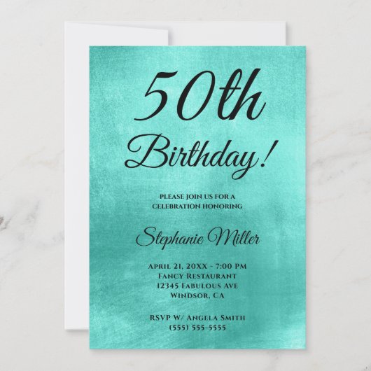 Minimale Folie van Shiny Turquoise Birthday Kaart (Voorkant)