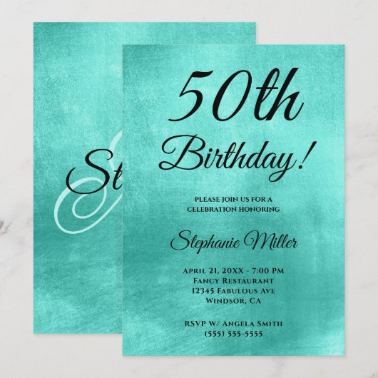 Minimale Folie van Shiny Turquoise Birthday Kaart (Voorkant / Achterkant)