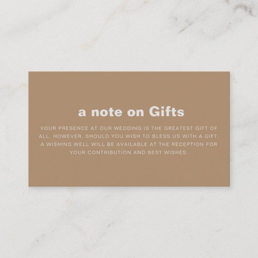 Minimale formale bruine bruiloft goed informatiekaartje (Voorkant)