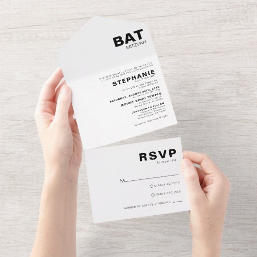 Minimale formale legant bat Mitzvah All In One Uitnodiging (Afscheurbaar)