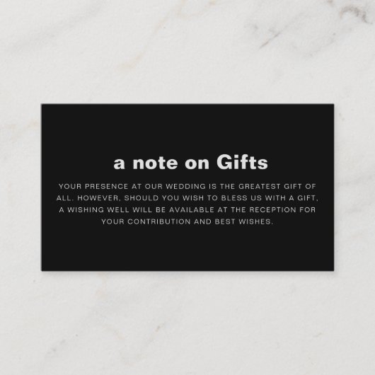 Minimale formale zwarte bruiloft goed informatiekaartje (Voorkant)