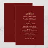 Minimale formele Bourgogne Gold Script Moslim brui Kaart (Voorkant / Achterkant)