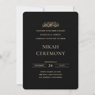 Minimale formele gouden script zwarte Nikah-ceremo Kaart