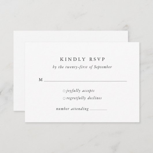 Minimale formele klassieke RSVP-Kaart RSVP Kaartje (Voorkant / Achterkant)