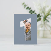 Minimale foto 1st geboorte KLANT KLANT KOPER Blauw Uitnodiging Briefkaart (Staand voorkant)