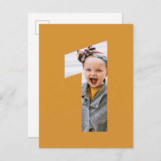 Minimale foto 1st verjaardag KLANT KLOR Geel Uitnodiging Briefkaart (Voorkant / Achterkant)