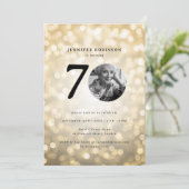 Minimale foto 70e verjaardagsfeest Gold Bokeh Kaart (Staand voorkant)