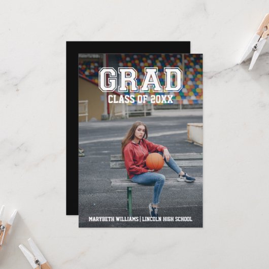 Minimale foto-Afstuderen Varsity Party-kaart Kaart (Voorkant / Achterkant in situ)