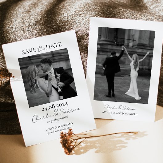 Minimale foto Bewaar de datum bruiloft uitnodiging