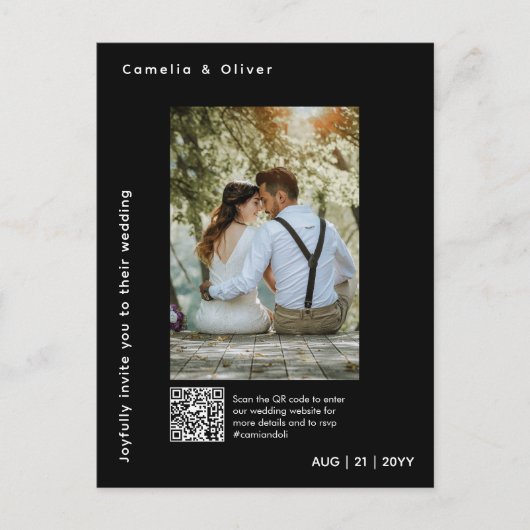 MINIMALE Foto Bewaar de datum QR CODE Budget Zwart Briefkaart (Voorkant)