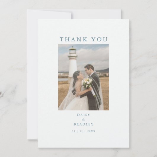 Minimale foto bruiloft bericht plat dank u kaart (Voorkant)