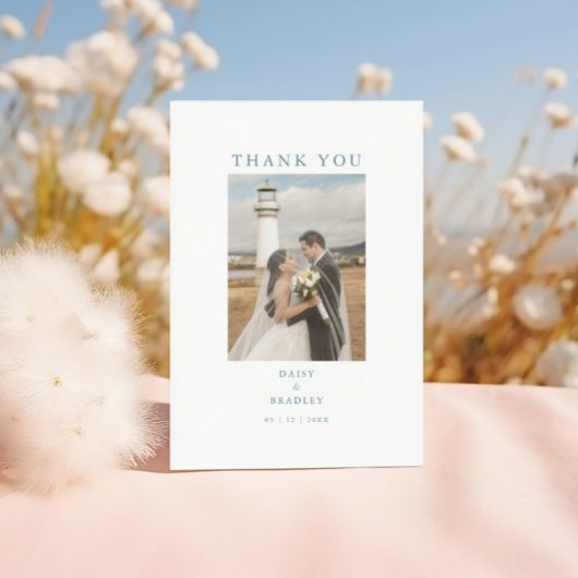 Minimale foto bruiloft bericht plat dank u kaart