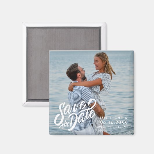 Minimale foto bruiloft Bewaar de datum Magneet (Voorkant / Achterkant)