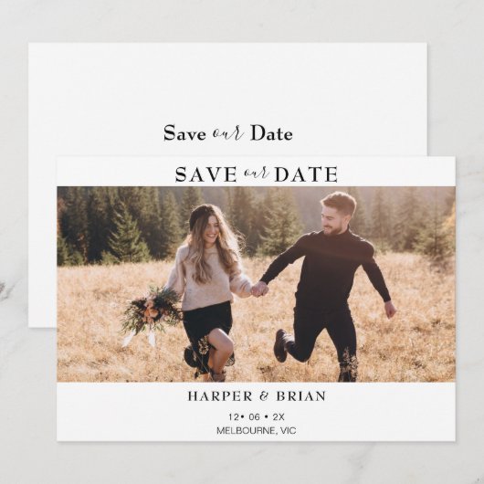 Minimale foto-bruiloft bewaart de datumkaart kaart (Voorkant / Achterkant)