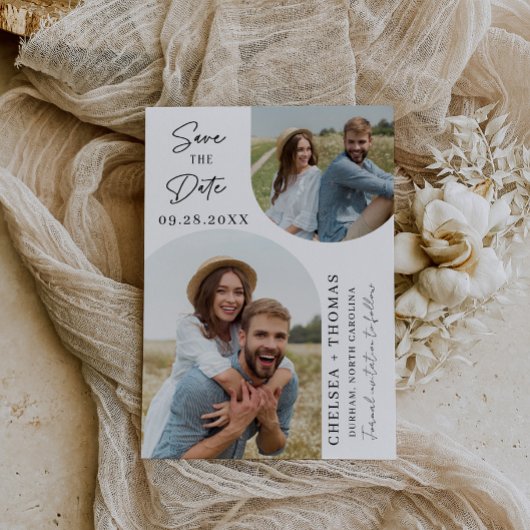 Minimale foto-bruiloft bewaart de datumkaart kaart