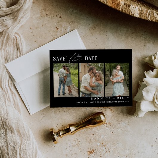 Minimale foto-bruiloft bewaart de datumkaart kaart