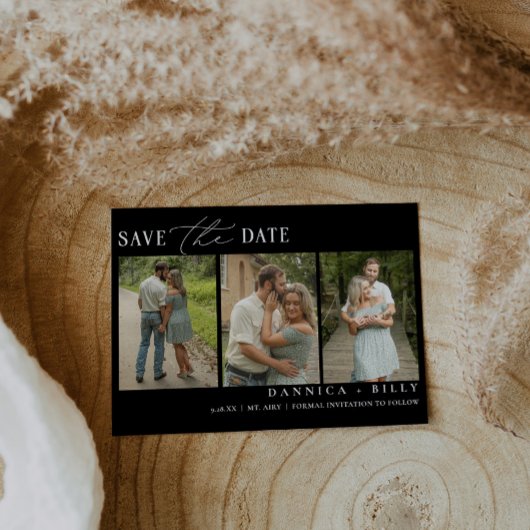 Minimale foto-bruiloft bewaart de datumkaart kaart