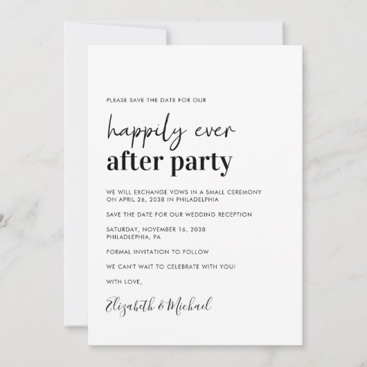 Minimale foto bruiloft receptie save the date (Voorkant)