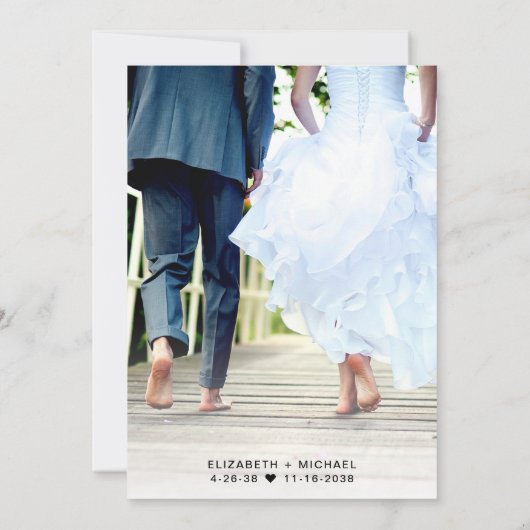 Minimale foto bruiloft receptie save the date (Achterkant)