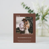 Minimale foto Chestnut Brown Wedding RSVP Briefkaart (Staand voorkant)