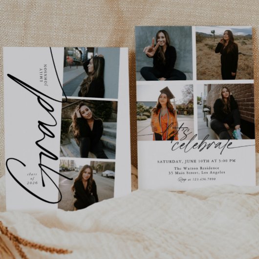 Minimale foto-collage Moderne script Afstuderen Kaart