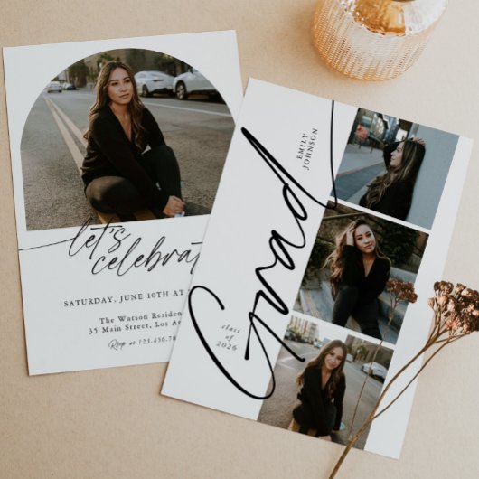 Minimale foto-collage Moderne script Afstuderen Kaart