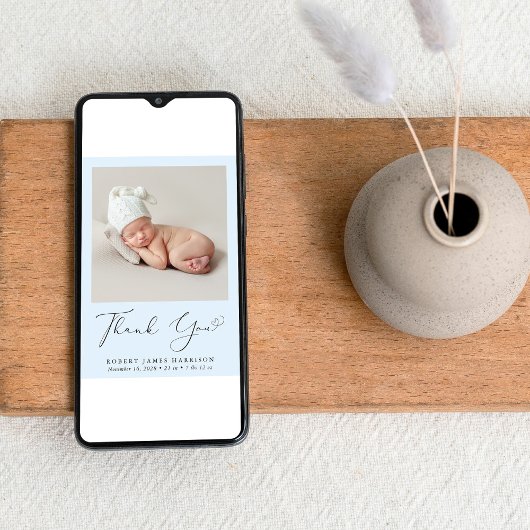 Minimale foto Dank je Baby Boy Birth Aankondiging