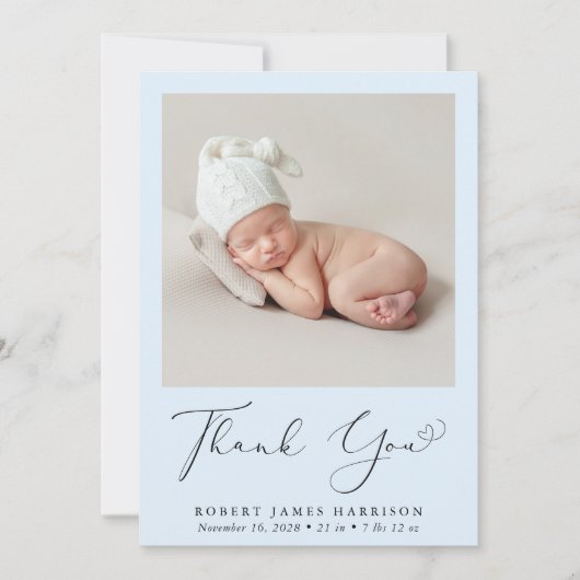 Minimale foto Dank je Baby Boy Birth Aankondiging (Voorkant)
