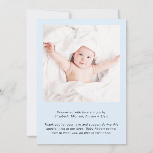 Minimale foto Dank je Baby Boy Birth Aankondiging (Achterkant)