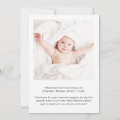 Minimale foto Dank u geboorte Aankondiging (Achterkant)
