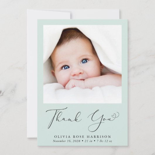 Minimale foto Dank u Mint Birth Aankondiging (Voorkant)