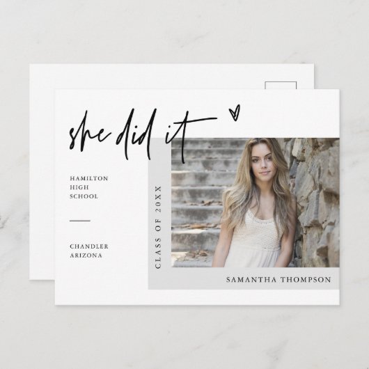 Minimale foto die ze maakte van het Afstuderen Briefkaart (Voorkant / Achterkant)