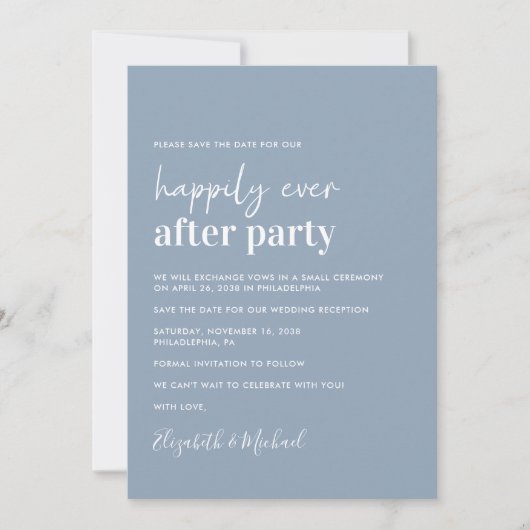 Minimale foto Dusty Blue bruiloft receptie Save The Date (Voorkant)