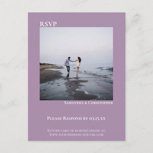 Minimale foto Eenvoudige lavender Weddenschap RSVP Briefkaart (Voorkant)