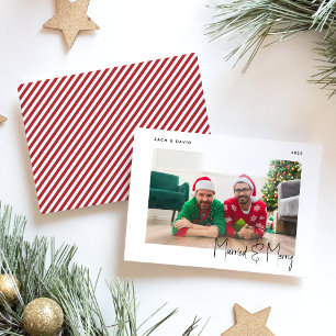 Minimale foto gehuwd en grof zwart LGBTQ-script Feestdagenkaart