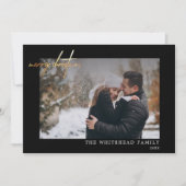 Minimale foto Gold Merry-kerstaking zwart Feestdagenkaart (Voorkant)