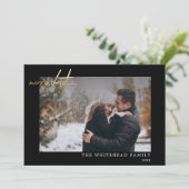 Minimale foto Gold Merry-kerstaking zwart Feestdagenkaart (Staand voorkant)