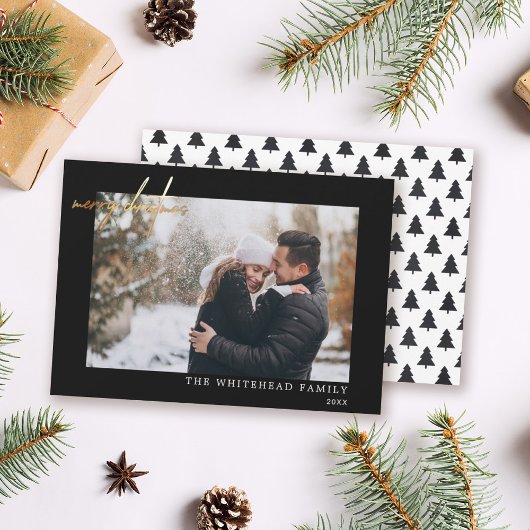 Minimale foto Gold Merry-kerstaking zwart Feestdagenkaart