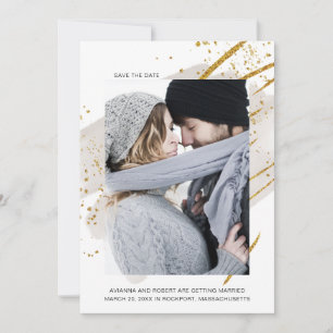 Minimale foto Gold Sparkle Blush Waterverf Save The Date