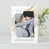 Minimale foto Gold Sparkle Blush Waterverf Save The Date (Staand voorkant)