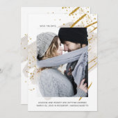 Minimale foto Gold Sparkle Blush Waterverf Save The Date (Voorkant / Achterkant)